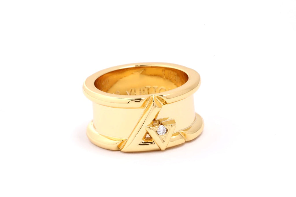 Louis Vuitton LV Volt One Band Ring, Yellow Gold and Diamond, Gold, 50